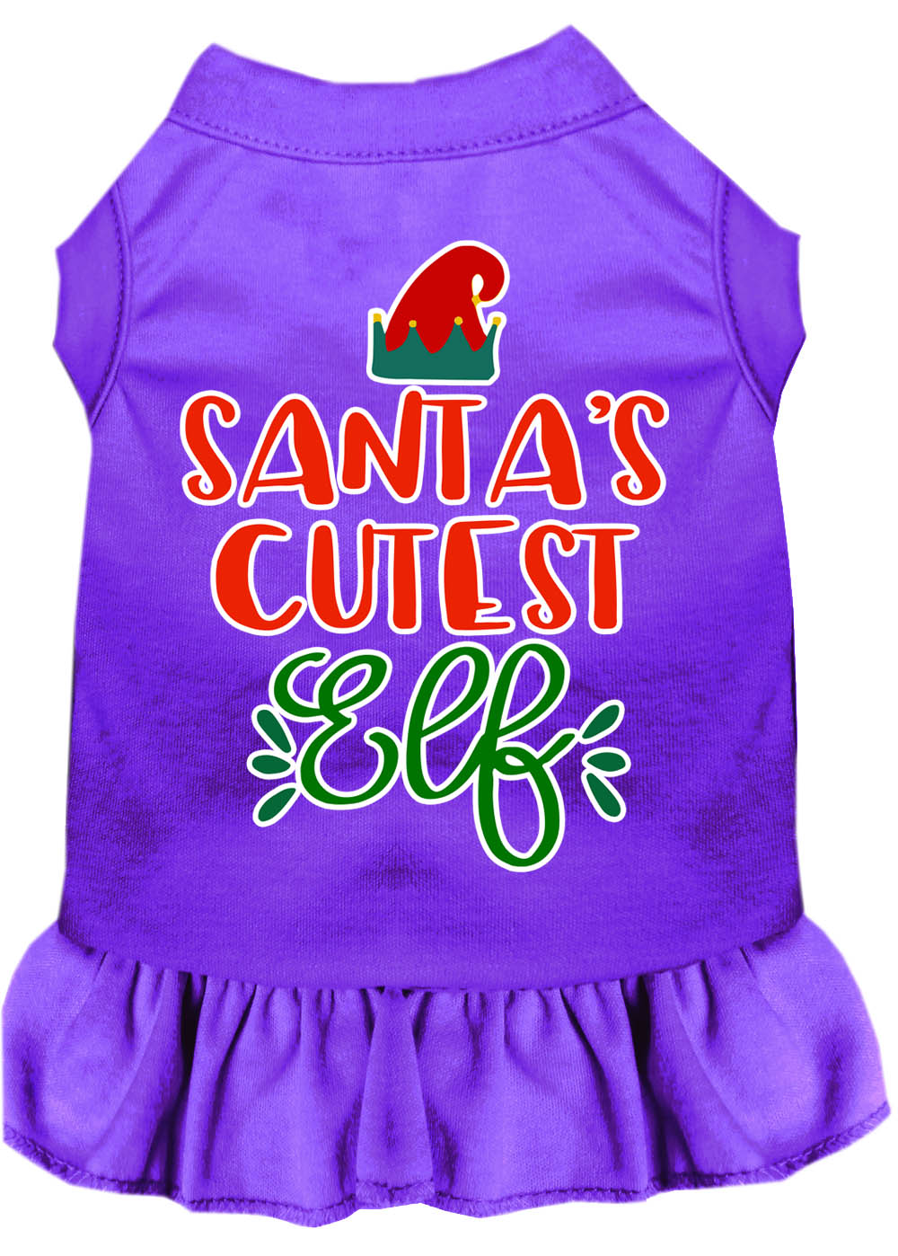 Santa's Cutest Elf Screen Print Dog Dress Purple Med